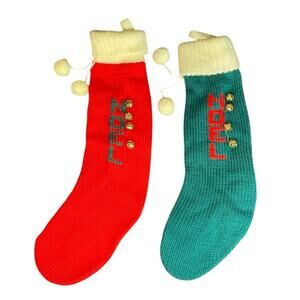 Needlepoint Vintage Long Sock Christmas Stocking Bells Department 56 Knit